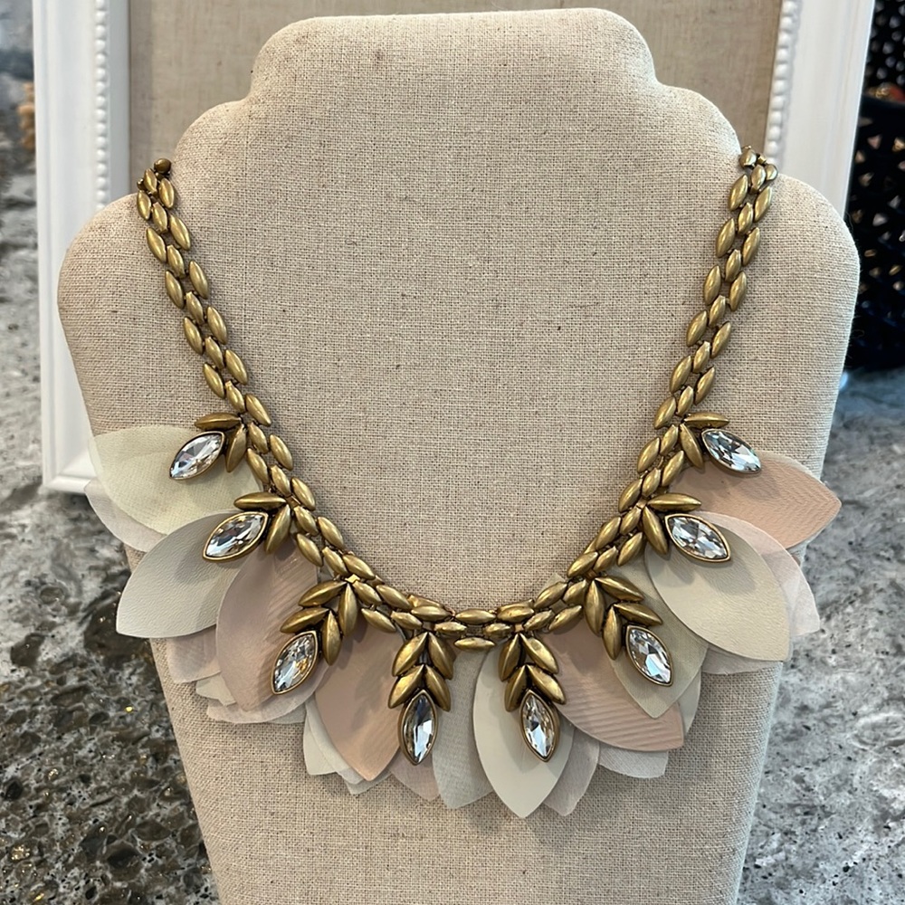 Vintage Stella dot birdie necklace gold petals chiffon leather reversible add on